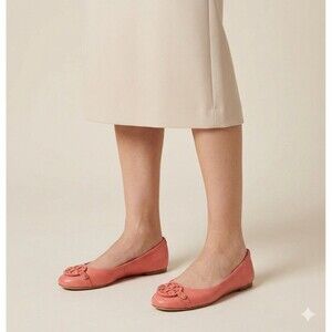 TORY BURCH ORANGE MINI MILLER LIZARD PRINT LEATHER BIG REVA FLAT SZ 6.5M